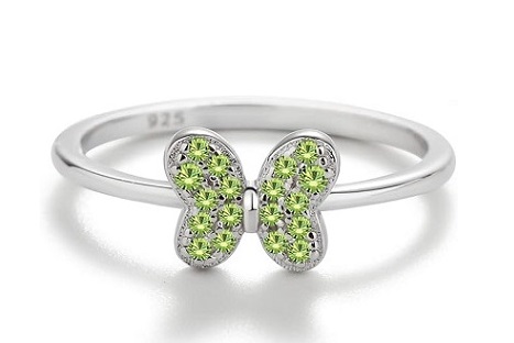 lovely small silver butterfly cubic zirconia August birthstone baby ring